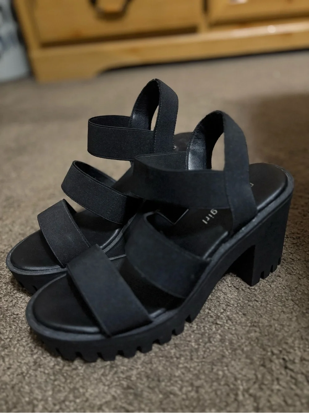 Madden Girl Black Strappy Block Heel Sandals - Women's 7.5